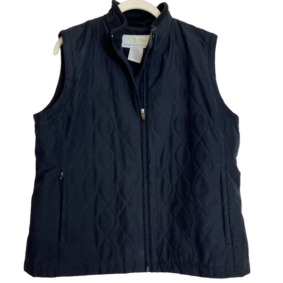 Page & Tuttle Womens Quilted Vest Large Black Pockets Full Zip Lined - Picture 1 of 8